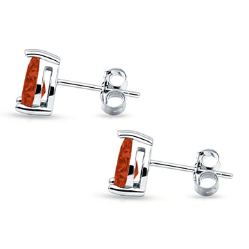 Art Deco Pear Shape Solitaire Push Back Stud Earring Excellent Simulated Garnet CZ 925 Sterling Silver